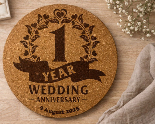 Personalised Wedding Anniversary Cork Trivet or Coaster Custom Year and Date Gift